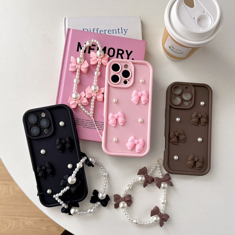 Phone Cases Motorola Edge 2025 - Bow Pearl Chain Rope Phone Case