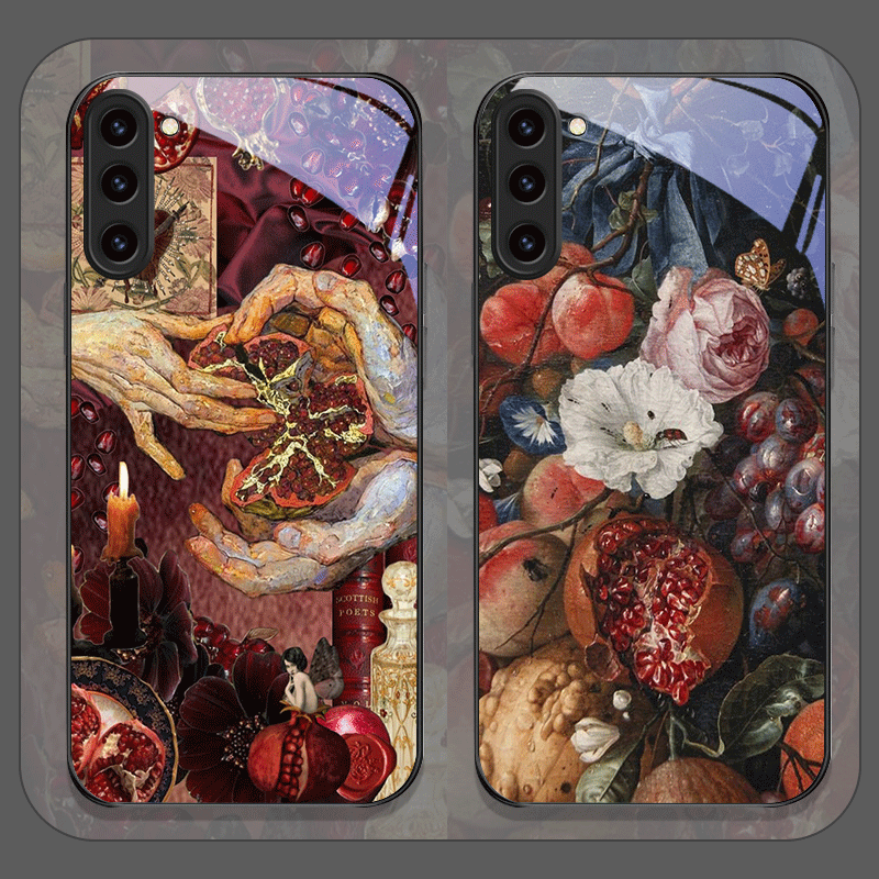 Phone Cases Luxury - Luxurious Pomegranate Flower Pattern Tempered Glass