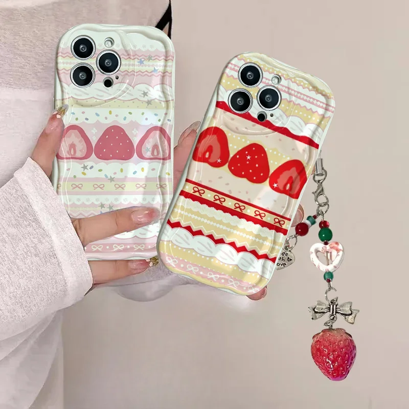 Phone Cases Motorola Edge 2025 - Cute Cake Lace Strawberry Fruit Pendant