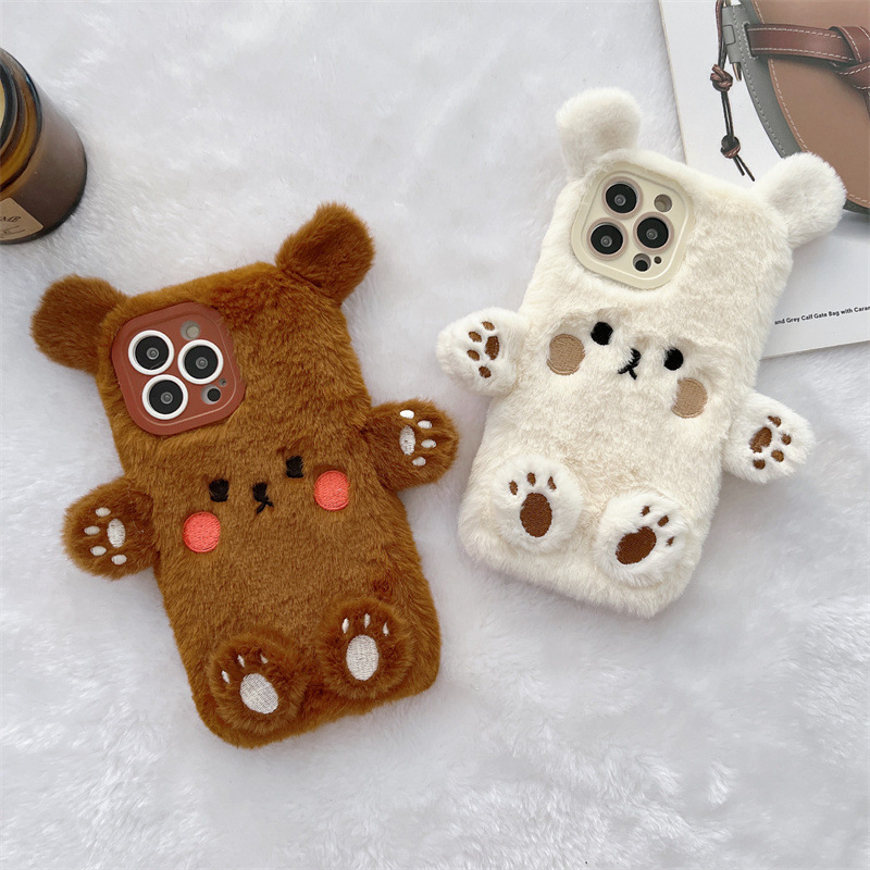 Korean 3D Cartoon Bear Fluffy  - đánh giá và giá Phone Cases Iphone 16 Pro Max
