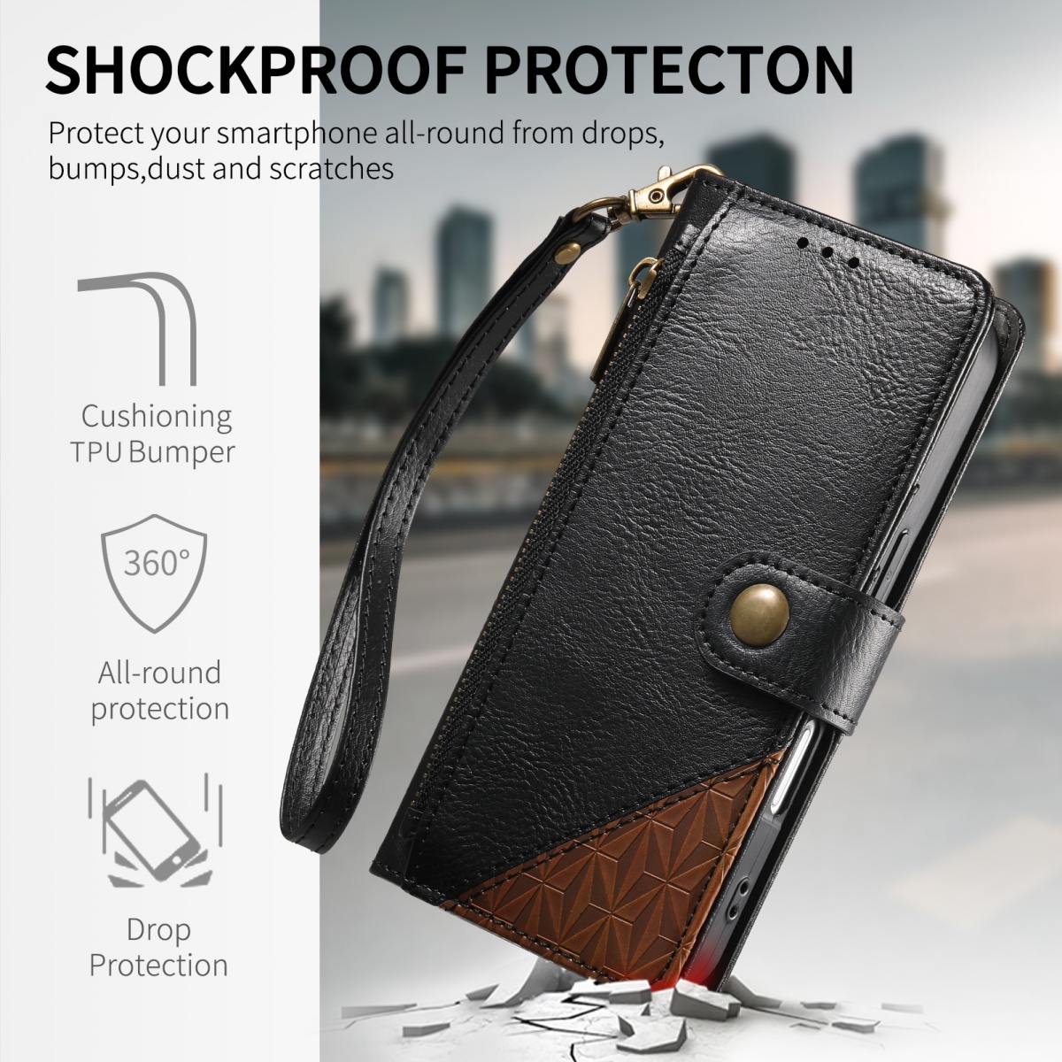 PU Leather Zipper Wrist Strap  - đánh giá và giá Phone Cases With Wallet