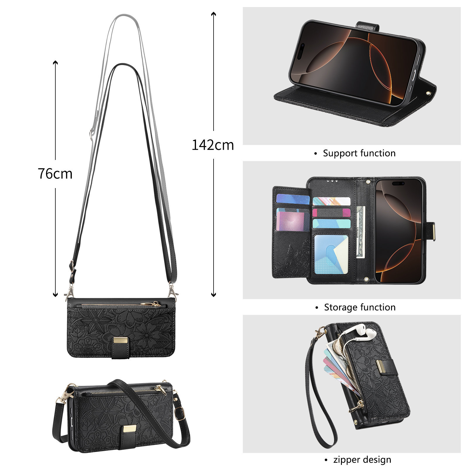 Leather Zipper Crossbody Flip  - đánh giá và giá Phone Cases With Wallet